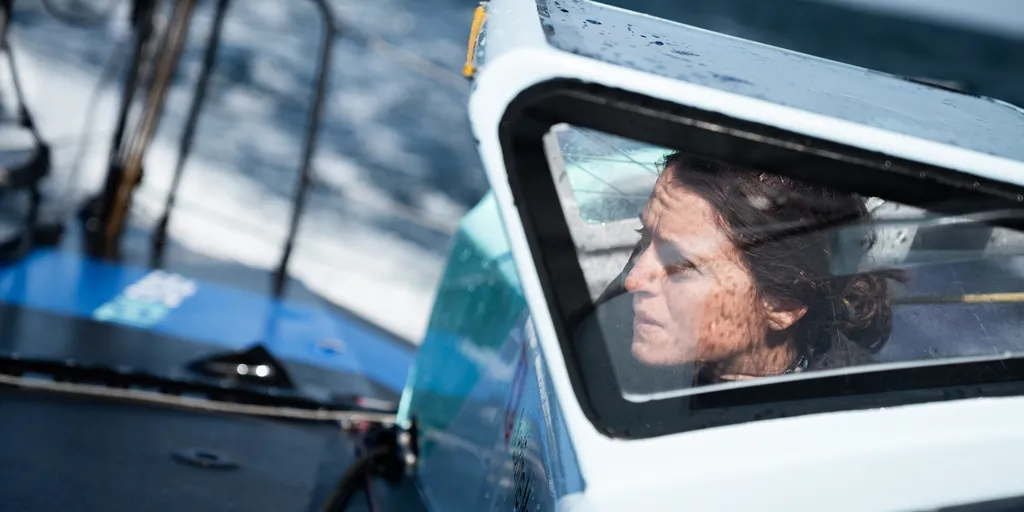 LORIENT, FRANCE - APRIL 16, 2024 : Teamwork - Team Snef skipper Justine Mettraux (SUI) is pictured on April 16, 2024 in Lorient, France - Photo by Gauthier Lebec