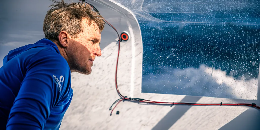 LORIENT, FRANCE - SEPTEMBER 12, 2024 : MS Amlin skipper Conrad Colman (NZL) is pictured training on September 12, 2024 off Lorient, France - Photo by Georgia Schofield