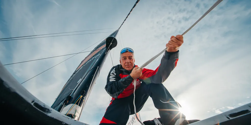 LES SABLES D’OLONNE, FRANCE - OCTOBER 4, 2024 : Coup de Pouce skipper Manuel Cousin (FRA) is pictured on October 4, 2024 in Les Sables d'Olonne, France - Photo by Aimée Studio