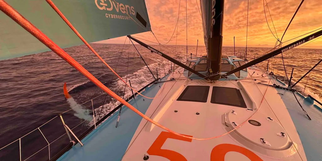 RACE, DECEMBER 05, 2024 : Photo sent from the boat VULNERABLE skipper Thomas Ruyant (FRA) during the Vendee Globe sailing race on December 06, 2024. (Photo by skipper Thomas Ruyant)
Sunset