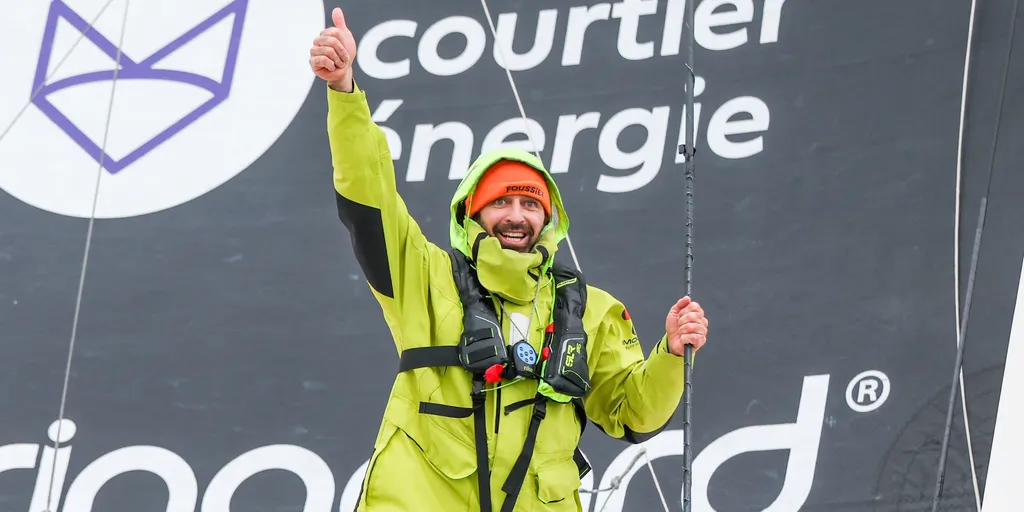 LES SABLES D’OLONNE, FRANCE - FEBRUARY 09, 2025 : FOUSSIER skipper Sébastien Marsset (FRA) is photographed after taking 27th place in the Vendee Globe, on February 09, 2025 in Les Sables d'Olonne, France - (Photo by Jean-Marie Liot / Alea)