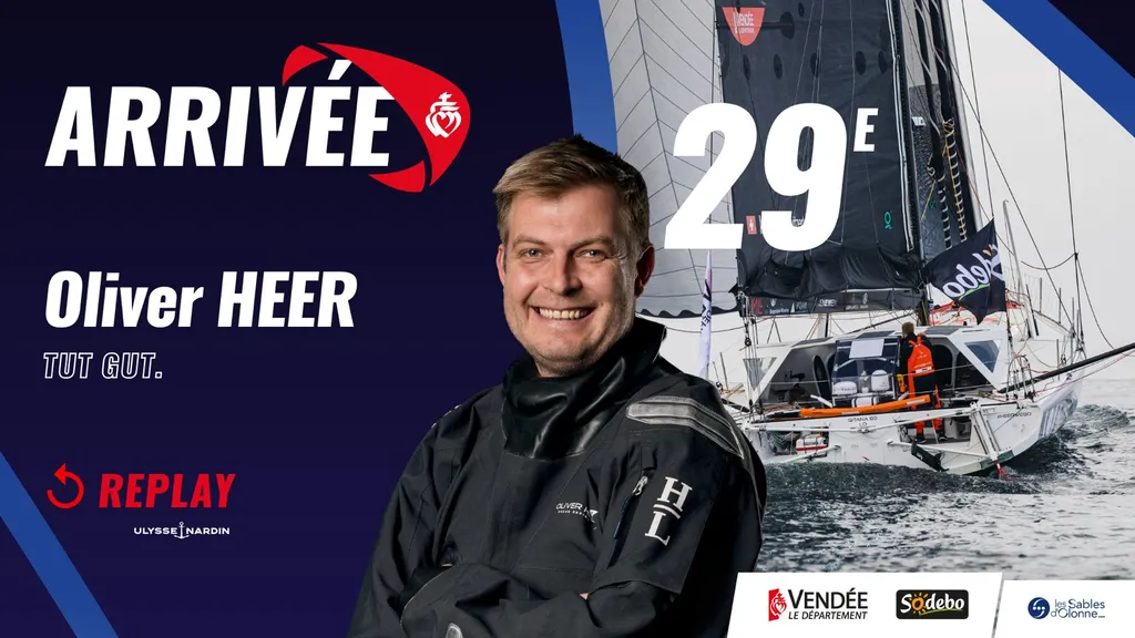 Arrivée d'Oliver Heer, 29e du Vendée Globe