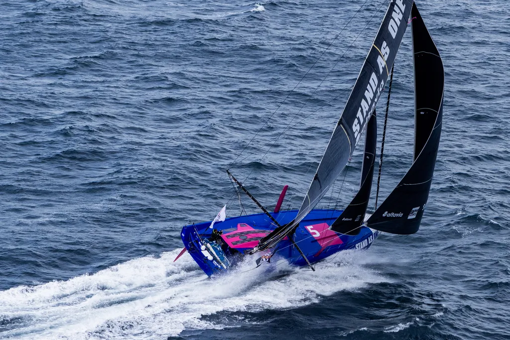 LORIENT, FRANCE - SEPTEMBER 27, 2024 : Stand As One skipper Eric Bellion (FRA) is pictured on September 27, 2024 off Lorient, France - Photo by Qaptur