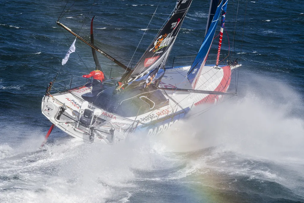 UNKNOWN - APRIL 9, 2024 : Paprec Arkéa skipper Yoann Richomme (FRA) is pictured on April 9, 2024, off unknown, France. (Photo by Eloi Stichelbaut / Polaryse)