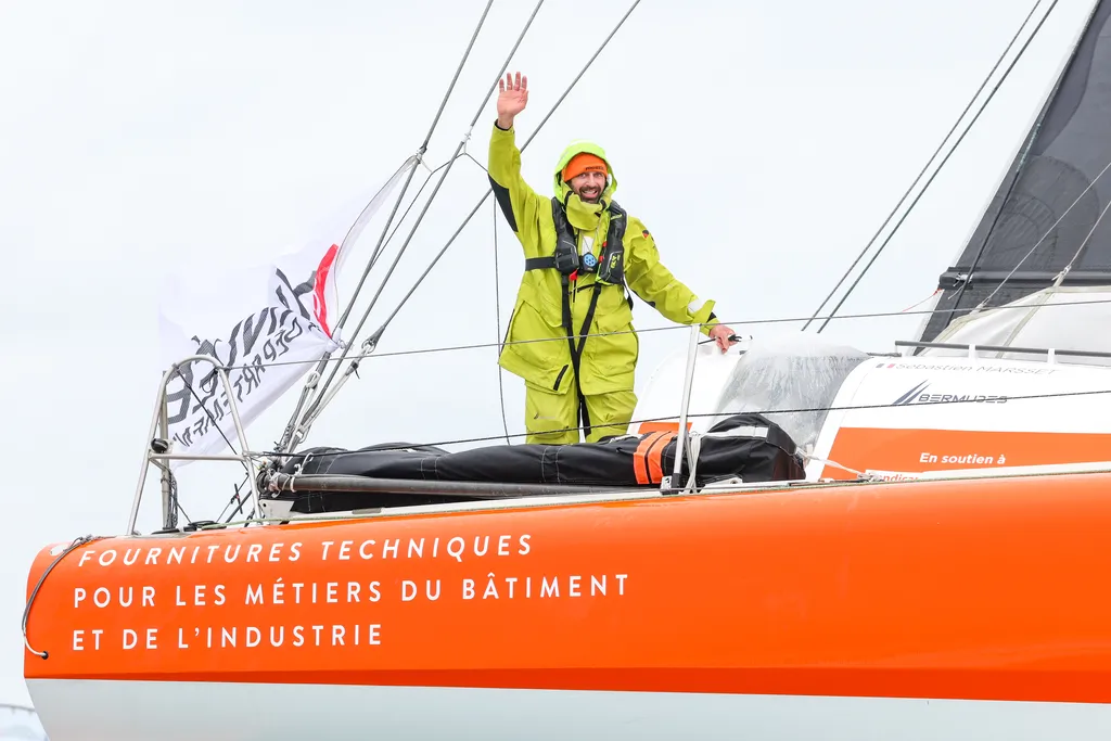 LES SABLES D’OLONNE, FRANCE - FEBRUARY 09, 2025 : FOUSSIER skipper Sébastien Marsset (FRA) is photographed after taking 27th place in the Vendee Globe, on February 09, 2025 in Les Sables d'Olonne, France - (Photo by Jean-Marie Liot / Alea)