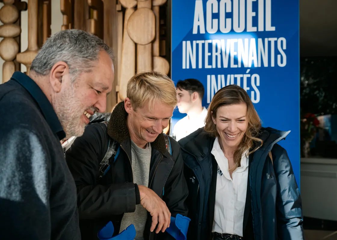 PARIS, FRANCE - NOVEMBER 28, 2024: VandB - Monbana - Mayenne skipper Maxime Sorel (FRA) is attending a "Demain le sport" broadcast with skipper Pierre Le Roy at the Maison de la Radio, about the Vendee Globe solo sailing race, on November 28, 2024 in Paris, France - (Photo by Jean-Louis Carli / Alea)