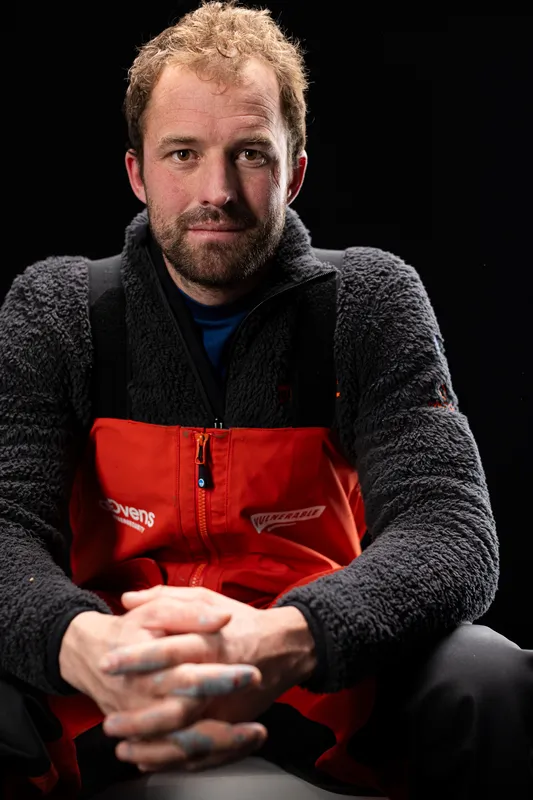 LES SABLES D'OLONNE, FRANCE - JANUARY 25, 2025 : VULNERABLE skipper Sam Goodchild (GBR) is photographed in studio, after taking 9th place in the Vendee Globe, on January 25, 2025 in Les Sables d'Olonne, France - (Photo by Mark Lloyd / Alea)
