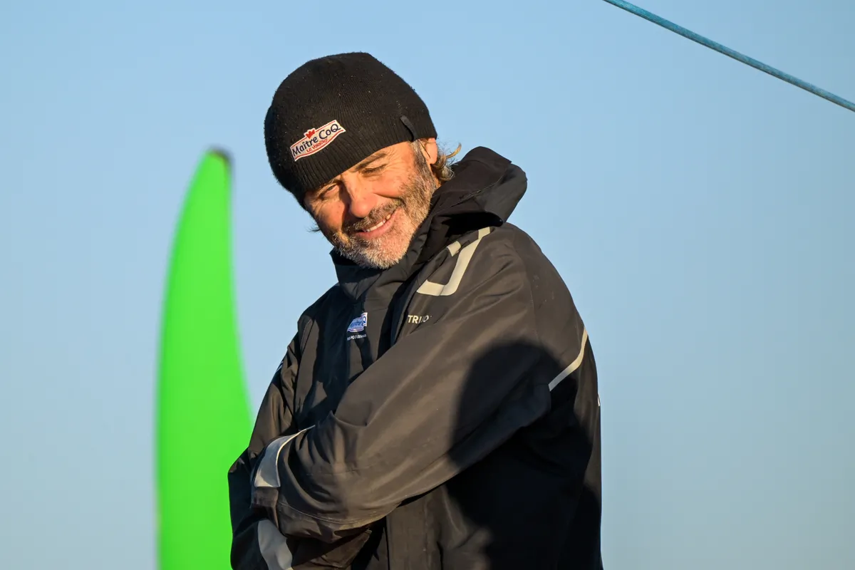 LES SABLES D’OLONNE, FRANCE - FEBRUARY 02, 2025 : Maître CoQ V skipper Yannick Bestaven (FRA) is photographed arriving in Les Sables d'Olonne after retiring from the Vendee Globe, on February 02, 2025 - (Photo by Olivier Blanchet / Alea)