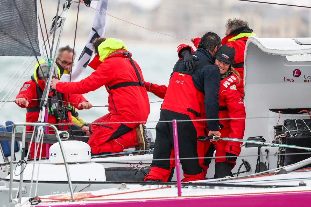 LES SABLES D’OLONNE, FRANCE - FEBRUARY 09, 2025 : Fives Group - Lantana Environnement skipper Louis Duc (FRA) is photographed after taking 26th place in the Vendee Globe, on February 09, 2025 in Les Sables d'Olonne, France - (Photo by Jean-Marie Liot / Alea)
