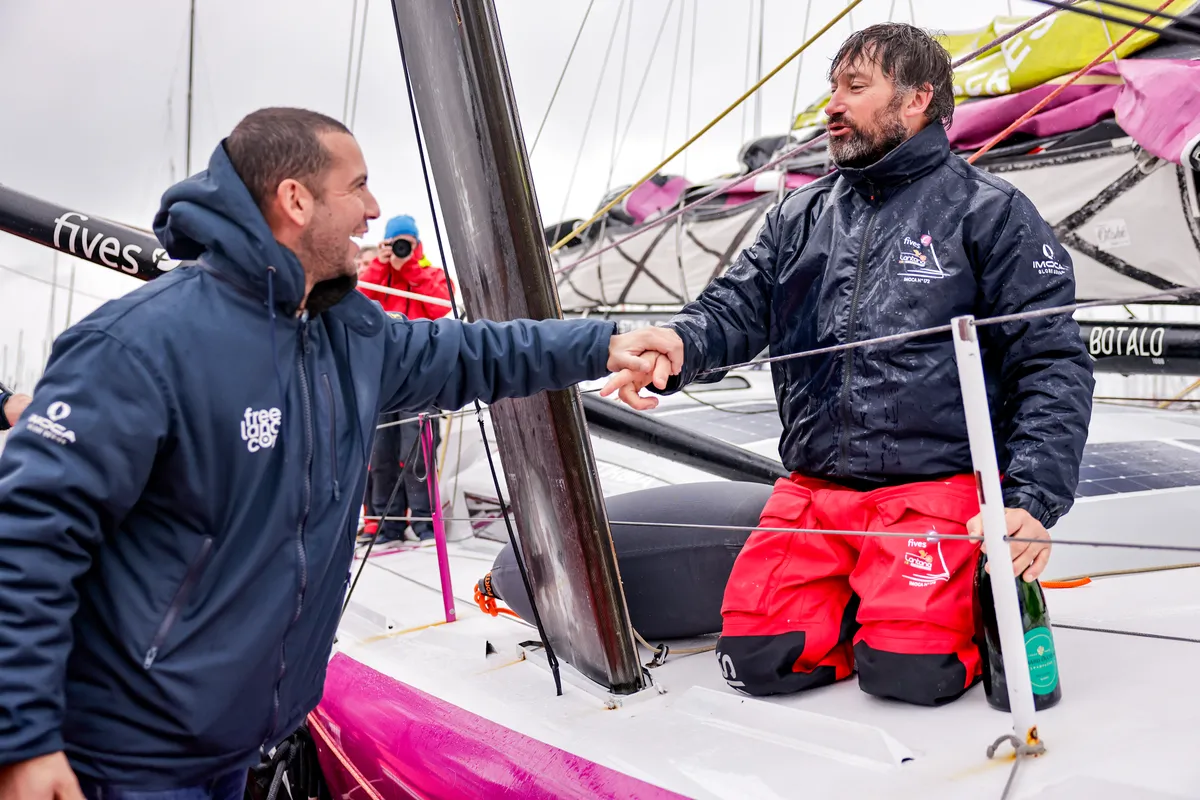 LES SABLES D’OLONNE, FRANCE - FEBRUARY 09, 2025 : Fives Group - Lantana Environnement skipper Louis Duc (FRA) is photographed in the channel after taking 26th place in the Vendee Globe, on February 09, 2025 in Les Sables d'Olonne, France - (Photo by Anne Beauge / Alea)