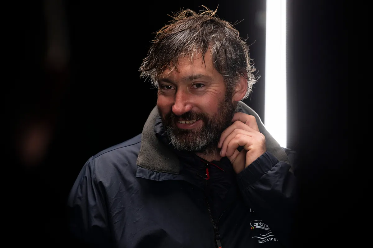 LES SABLES D'OLONNE, FRANCE - FEBRUARY 09, 2025 : Fives Group - Lantana Environnement skipper Louis Duc (FRA) is photographed in studio after taking 26th place in the Vendee Globe, on February 09, 2025 in Les Sables d'Olonne, France - (Photo by Jean-Marie LIOT / Alea)