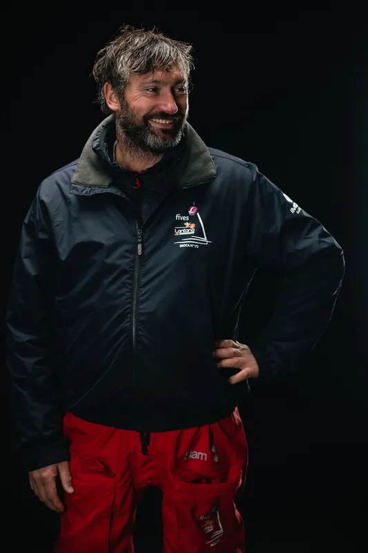 LES SABLES D'OLONNE, FRANCE - FEBRUARY 09, 2025 : Fives Group - Lantana Environnement skipper Louis Duc (FRA) is photographed in studio after taking 26th place in the Vendee Globe, on February 09, 2025 in Les Sables d'Olonne, France - (Photo by Jean-Louis Carli / Alea)