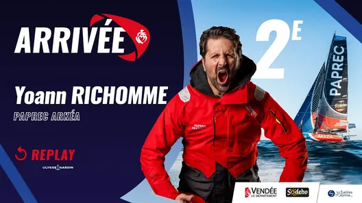 Arrivée de Yoann Richomme, 2e du Vendée Globe 2024