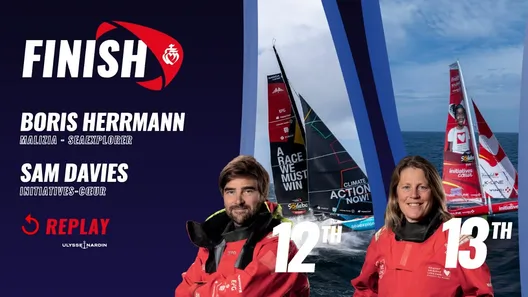 Remontée du chenal de Boris Herrmann 12e et Sam Davies 13e du Vendée Globe 2024