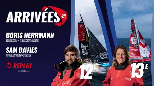 Remontée du chenal de Boris Herrmann 12e et Sam Davies 13e du Vendée Globe 2024