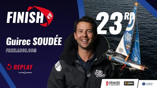 Finish of Guirec Soudée, 23rd in the Vendée Globe