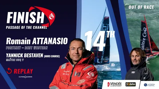 Finish of Romain Attanasio, 14th in the Vendée Globe (and Yannick Bestaven - out of race)