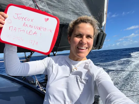 COURSE, 15 NOVEMBRE 2024 : Photo envoyée depuis le bateau L'Occitane en Provence lors de la course à la voile du Vendée Globe le 15 novembre 2024. (Photo de la skipper Clarisse Crémer)