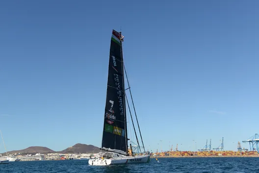 RACE, NOVEMBER 18, 2024 : Photo sent from the boat New Europe stopped to repair the main sail, in Las Palmas, Gran Canaria, during the Vendee Globe sailing race on November 18, 2024. (Photo by Team New Europe)