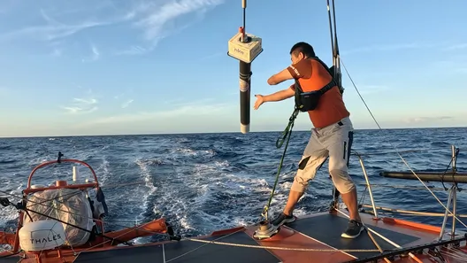 RACE, NOVEMBER 29, 2024 : Photo sent from the boat Singchain Team Haikou during the Vendee Globe sailing race on November 29, 2024. (Photo by skipper Jingkun Xu)
NKE buoy