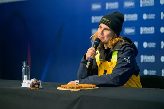 LES SABLES D'OLONNE, FRANCE - 01 FEVRIER 2025 : Clarisse Crémer (FRA), skipper de L'Occitane en Provence, est photographiée lors de sa conférence de presse après sa 11e place au Vendée Globe, le 01 février 2025 aux Sables d'Olonne, France - (Photo by Olivier Blanchet / Alea)