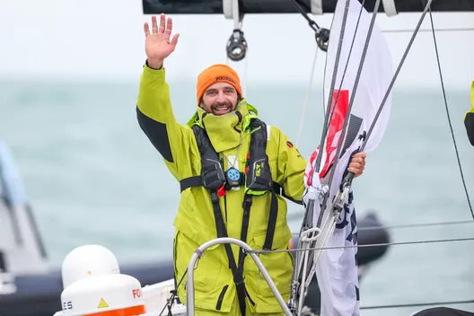 LES SABLES D'OLONNE, FRANCE - 09 FEVRIER 2025 : Sébastien Marsset (FRA), skipper de FOUSSIER, est photographié après avoir pris la 27e place du Vendée Globe, le 09 février 2025 aux Sables d'Olonne, France - (Photo by Jean-Marie Liot / Alea)