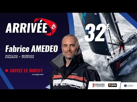 Arrivée de Fabrice Amedeo, 32e du Vendée Globe