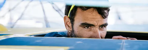 LORIENT, FRANCE - SEPTEMBER 15 : Ambiance shots of the Swiss skipper Alan Roura onboard his Imoca Hublot, during the 48h solo of the Defi Azimut off Lorient, on September 15th, 2022. (photo by Jean-Louis Carli / Alea)