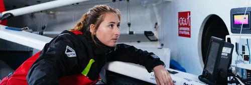 LORIENT, FRANCE - APRIL 16, 2024 : DeVenir skipper Violette Dorange (FRA) is pictured on April 16, 2024 in Lorient, France - Photo by Josselin Didou / Qaptur