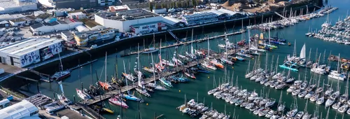 LES SABLES D'OLONNE, FRANCE - OCTOBER 18, 2024: All Imoca boats are pictured at pontoon before start of the Vendee Globe, on October 18, 2024 in Les Sables d'Olonne, France - (Photo by Jean-Marie Liot / Alea)