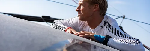 LORIENT, FRANCE - 15 SEPTEMBRE 2022 : Maxime Sorel (FRA), skipper du VandB - Monbana - Mayenne, le 15 septembre 2024 à Lorient, France - Photo Gauthier Lebec