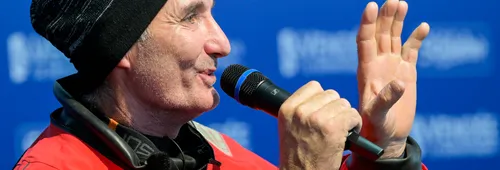 LES SABLES D'OLONNE, FRANCE - JANUARY 24, 2025 : Charal skipper Jérémie Beyou (FRA) is photographed onstage after taking 4th place in the Vendee Globe, on January 24, 2025 in Les Sables d'Olonne, France - (Photo by Olivier Blanchet / Alea)