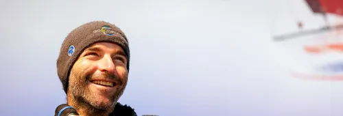 LES SABLES D'OLONNE, FRANCE - JANUARY 25, 2025 : HOLCIM - PRB skipper Nicolas Lunven (FRA) is photographed during his press conference after taking 6th place in the Vendee Globe, on January 25, 2025 in Les Sables d'Olonne, France - (Photo by Anne Beauge / Alea)