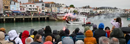 LES SABLES D’OLONNE, FRANCE - MAY 10, 2025 : Skippers and various activities are photographed during the nautical parade of the Vendee Globe prize ceremony, on May 10, 2025 in Les Sables d'Olonne, France - (Photo by Jean-Louis Carli / Alea)